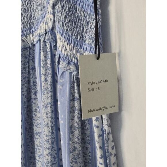 Sweet Japna Surplice Smocked Wide Leg Jumpsuit Size Small Blue White NWT - Picture 5 of 7